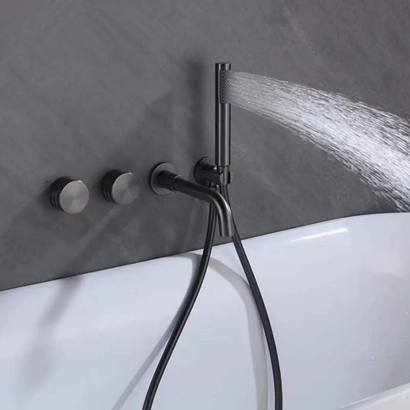 Contemporary Wall Mounted Metal Tub Filler Low Arc Waterfall Bathroom Faucet Clearhalo 'Bathroom Remodel & Bathroom Fixtures' 'Bathtub Faucets' 'bathtub_faucets' 'Home Improvement' 'home_improvement' 'home_improvement_bathtub_faucets' 7011551