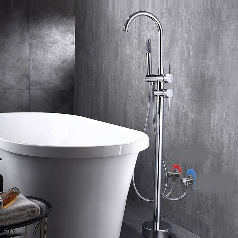 Floor Mounted Copper Freestanding Tub Filler Freestanding High Arc Tub Metal Filler Trim Chrome Wall Clearhalo 'Bathroom Remodel & Bathroom Fixtures' 'Bathtub Faucets' 'bathtub_faucets' 'Home Improvement' 'home_improvement' 'home_improvement_bathtub_faucets' 7011578