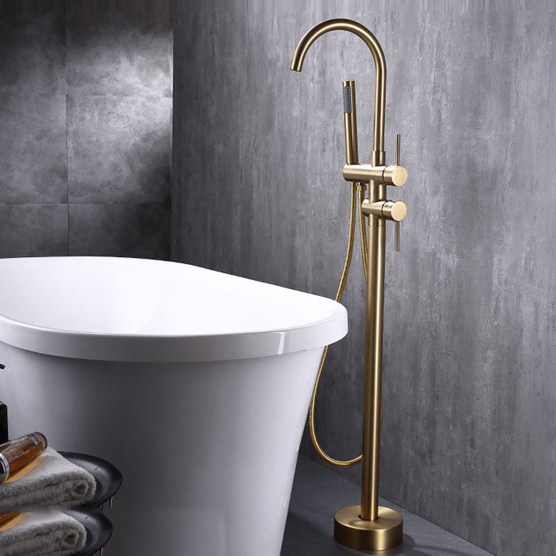 Floor Mounted Copper Freestanding Tub Filler Freestanding High Arc Tub Metal Filler Trim Gold Ground Clearhalo 'Bathroom Remodel & Bathroom Fixtures' 'Bathtub Faucets' 'bathtub_faucets' 'Home Improvement' 'home_improvement' 'home_improvement_bathtub_faucets' 7011586