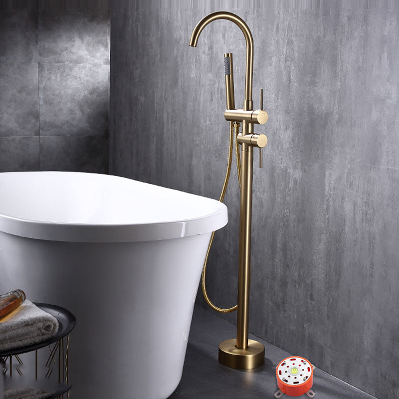 Floor Mounted Copper Freestanding Tub Filler Freestanding High Arc Tub Metal Filler Trim Gold Concealed Installation Clearhalo 'Bathroom Remodel & Bathroom Fixtures' 'Bathtub Faucets' 'bathtub_faucets' 'Home Improvement' 'home_improvement' 'home_improvement_bathtub_faucets' 7011587