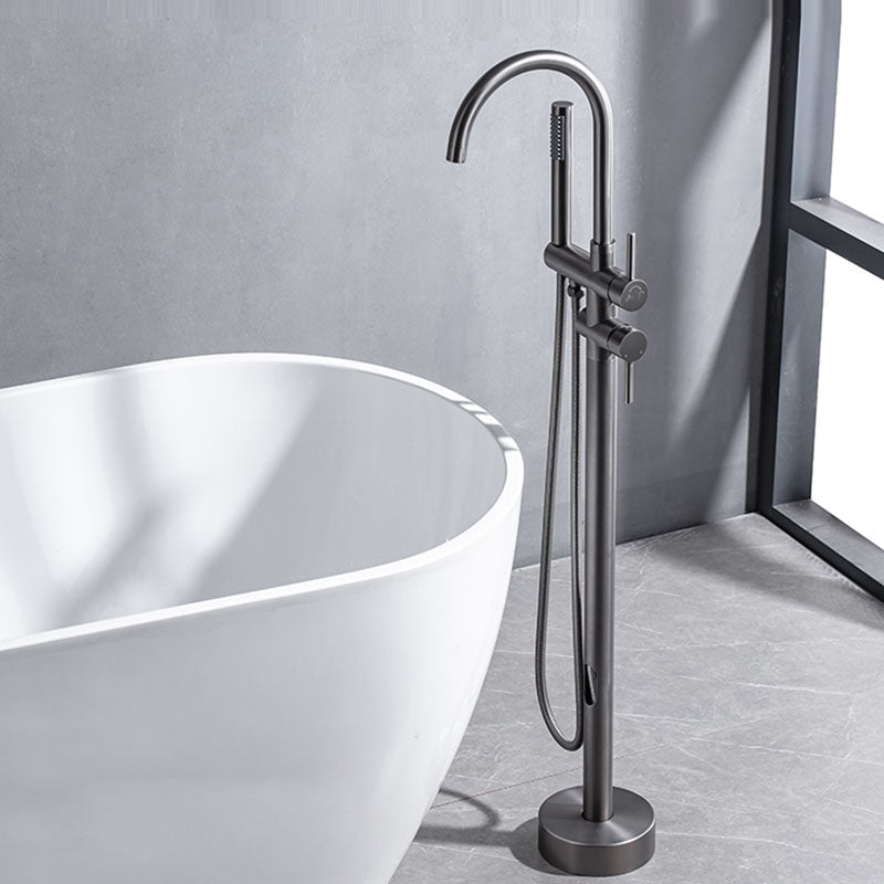 Floor Mounted Copper Freestanding Tub Filler Freestanding High Arc Tub Metal Filler Trim Gun Grey Ground Clearhalo 'Bathroom Remodel & Bathroom Fixtures' 'Bathtub Faucets' 'bathtub_faucets' 'Home Improvement' 'home_improvement' 'home_improvement_bathtub_faucets' 7011591