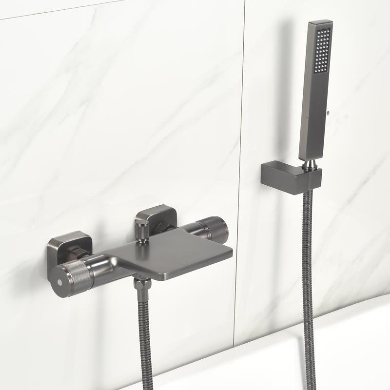 Contemporary Fixed Bathtub Faucet Wall Mounted Waterfall Tub Filler Grey Hand Shower Included Great Falls Faucet Outlet Clearhalo 'Bathroom Remodel & Bathroom Fixtures' 'Bathtub Faucets' 'bathtub_faucets' 'Home Improvement' 'home_improvement' 'home_improvement_bathtub_faucets' 7011618