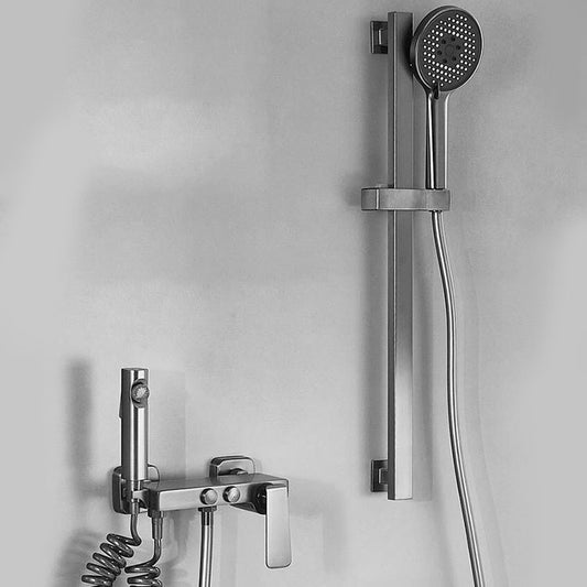 Contemporary Tub Filler Trim Wall Mount with Handshower and Hose Clearhalo 'Bathroom Remodel & Bathroom Fixtures' 'Bathtub Faucets' 'bathtub_faucets' 'Home Improvement' 'home_improvement' 'home_improvement_bathtub_faucets' 7011677