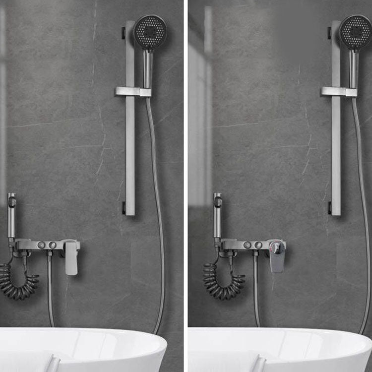 Contemporary Tub Filler Trim Wall Mount with Handshower and Hose Clearhalo 'Bathroom Remodel & Bathroom Fixtures' 'Bathtub Faucets' 'bathtub_faucets' 'Home Improvement' 'home_improvement' 'home_improvement_bathtub_faucets' 7011680