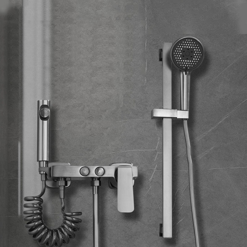 Contemporary Tub Filler Trim Wall Mount with Handshower and Hose Cold and Hot Control ABS Spray Gun Risers Included Clearhalo 'Bathroom Remodel & Bathroom Fixtures' 'Bathtub Faucets' 'bathtub_faucets' 'Home Improvement' 'home_improvement' 'home_improvement_bathtub_faucets' 7011683