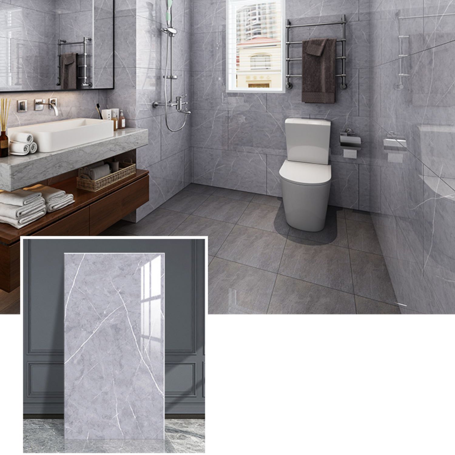 Field Tile Wallpaper Plastic Waterproof Peel and Stick Backsplash with Rectangular Shape Grey 1'4" x 2'7" 50-Piece Set Clearhalo 'Flooring 'Home Improvement' 'home_improvement' 'home_improvement_peel_stick_blacksplash' 'Peel & Stick Backsplash Tile' 'peel_stick_blacksplash' 'Walls & Ceilings' Walls and Ceiling' 7011746