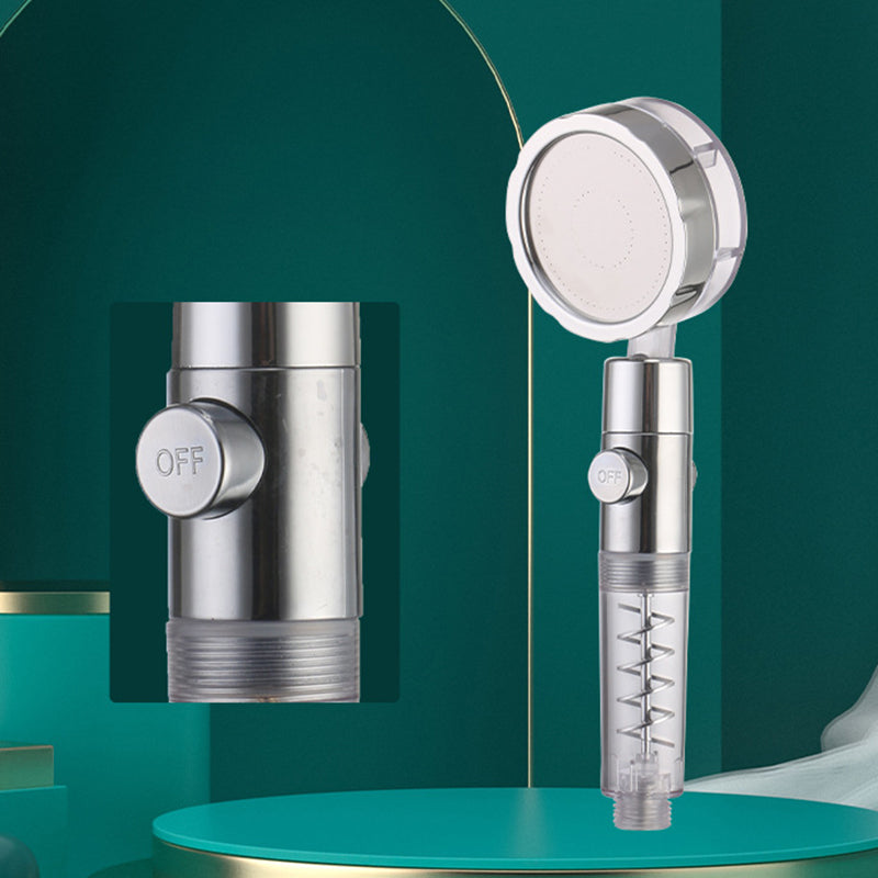 Creative Metal Shower Head Adjustable Water Flow Round Handheld Shower Head Silver One-click Water Stop Clearhalo 'Bathroom Remodel & Bathroom Fixtures' 'Home Improvement' 'home_improvement' 'home_improvement_shower_heads' 'Shower Heads' 'shower_heads' 'Showers & Bathtubs Plumbing' 'Showers & Bathtubs' 7012203