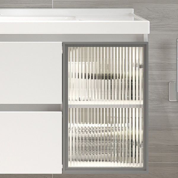 White Vanity Single Sink Rectangular 2 Drawers Wall-Mounted Bath Vanity with Mirror Clearhalo 'Bathroom Remodel & Bathroom Fixtures' 'Bathroom Vanities' 'bathroom_vanities' 'Home Improvement' 'home_improvement' 'home_improvement_bathroom_vanities' 7017981