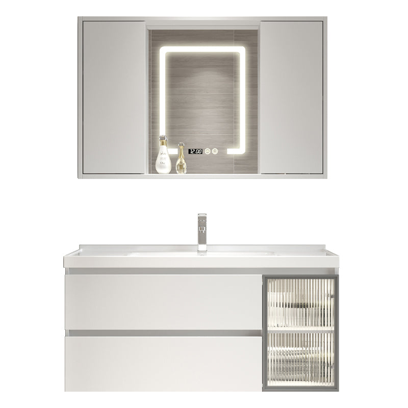 White Vanity Single Sink Rectangular 2 Drawers Wall-Mounted Bath Vanity with Mirror Clearhalo 'Bathroom Remodel & Bathroom Fixtures' 'Bathroom Vanities' 'bathroom_vanities' 'Home Improvement' 'home_improvement' 'home_improvement_bathroom_vanities' 7017987
