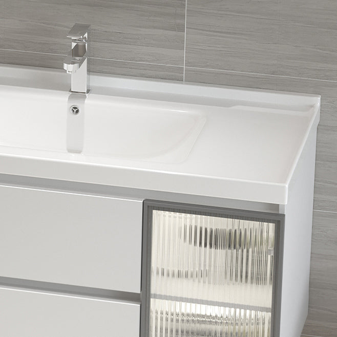 White Vanity Single Sink Rectangular 2 Drawers Wall-Mounted Bath Vanity with Mirror Clearhalo 'Bathroom Remodel & Bathroom Fixtures' 'Bathroom Vanities' 'bathroom_vanities' 'Home Improvement' 'home_improvement' 'home_improvement_bathroom_vanities' 7017994