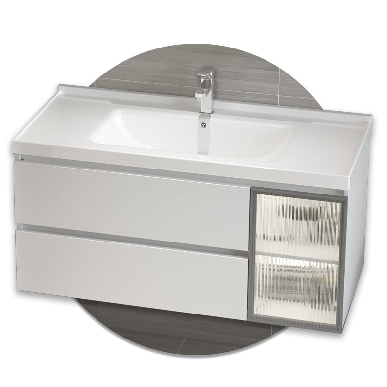 White Vanity Single Sink Rectangular 2 Drawers Wall-Mounted Bath Vanity with Mirror Clearhalo 'Bathroom Remodel & Bathroom Fixtures' 'Bathroom Vanities' 'bathroom_vanities' 'Home Improvement' 'home_improvement' 'home_improvement_bathroom_vanities' 7017995