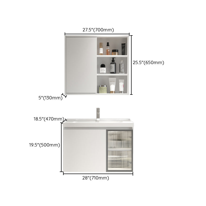 White Vanity Single Sink Rectangular 2 Drawers Wall-Mounted Bath Vanity with Mirror Clearhalo 'Bathroom Remodel & Bathroom Fixtures' 'Bathroom Vanities' 'bathroom_vanities' 'Home Improvement' 'home_improvement' 'home_improvement_bathroom_vanities' 7017997
