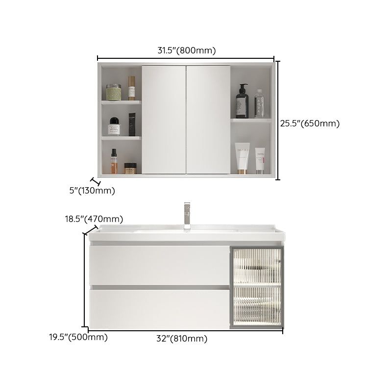 White Vanity Single Sink Rectangular 2 Drawers Wall-Mounted Bath Vanity with Mirror Clearhalo 'Bathroom Remodel & Bathroom Fixtures' 'Bathroom Vanities' 'bathroom_vanities' 'Home Improvement' 'home_improvement' 'home_improvement_bathroom_vanities' 7017998