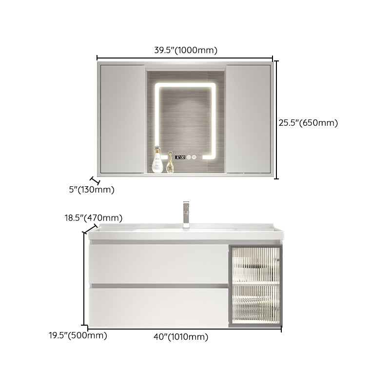 White Vanity Single Sink Rectangular 2 Drawers Wall-Mounted Bath Vanity with Mirror Clearhalo 'Bathroom Remodel & Bathroom Fixtures' 'Bathroom Vanities' 'bathroom_vanities' 'Home Improvement' 'home_improvement' 'home_improvement_bathroom_vanities' 7018010