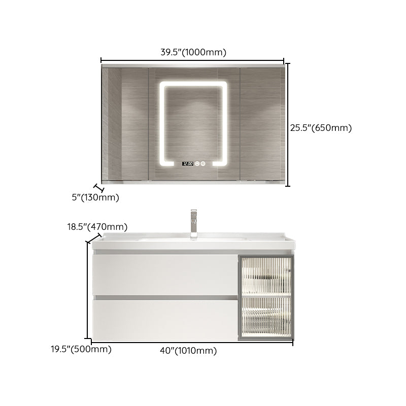 White Vanity Single Sink Rectangular 2 Drawers Wall-Mounted Bath Vanity with Mirror Clearhalo 'Bathroom Remodel & Bathroom Fixtures' 'Bathroom Vanities' 'bathroom_vanities' 'Home Improvement' 'home_improvement' 'home_improvement_bathroom_vanities' 7018015