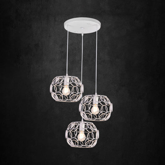 Iron Globe Wire Frame Pendant Light Hotel Shop 3 Bulbs Industrial Hanging Light in White White Round Clearhalo 'Art Deco Pendants' 'Cast Iron' 'Ceiling Lights' 'Ceramic' 'Crystal' 'Industrial Pendants' 'Industrial' 'Metal' 'Middle Century Pendants' 'Pendant Lights' 'Pendants' 'Tiffany' Lighting' 70181