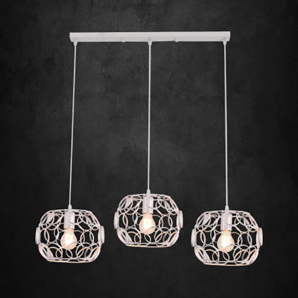 Iron Globe Wire Frame Pendant Light Hotel Shop 3 Bulbs Industrial Hanging Light in White White Linear Clearhalo 'Art Deco Pendants' 'Cast Iron' 'Ceiling Lights' 'Ceramic' 'Crystal' 'Industrial Pendants' 'Industrial' 'Metal' 'Middle Century Pendants' 'Pendant Lights' 'Pendants' 'Tiffany' Lighting' 70182