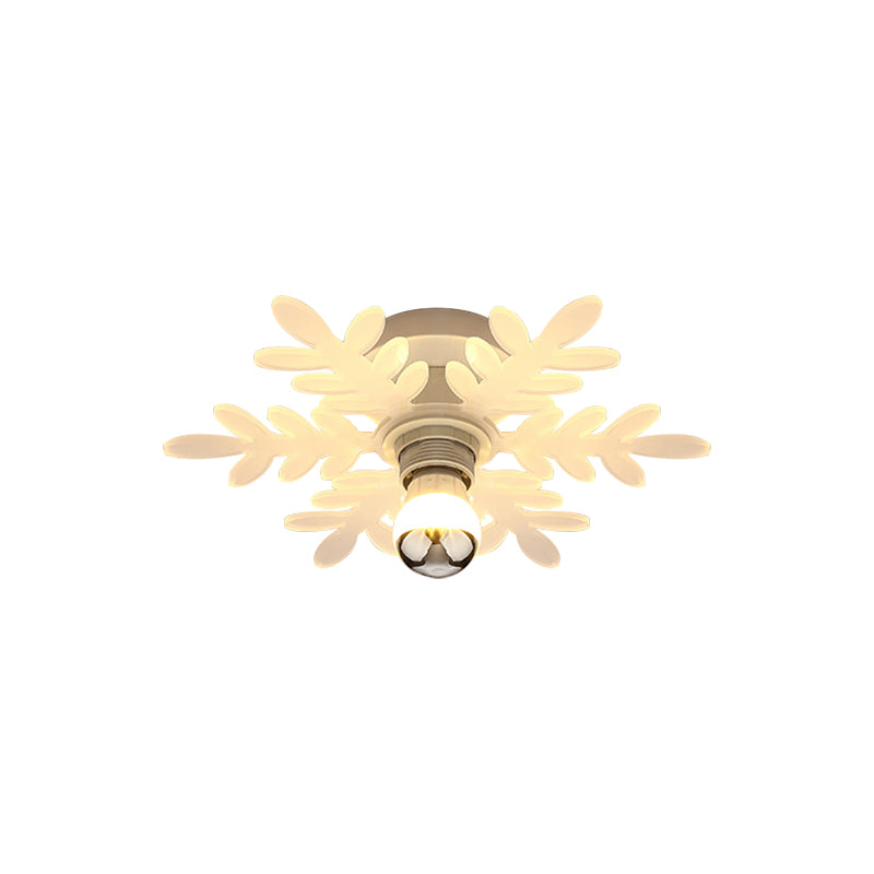 Olive Branch Semi Flushmount Nordic Acrylic 1 Head White LED Flush Mounted Lamp for Hallway in White/Warm Light Clearhalo 'Ceiling Lights' 'Close To Ceiling Lights' 'Close to ceiling' 'Semi-flushmount' Lighting' 702055