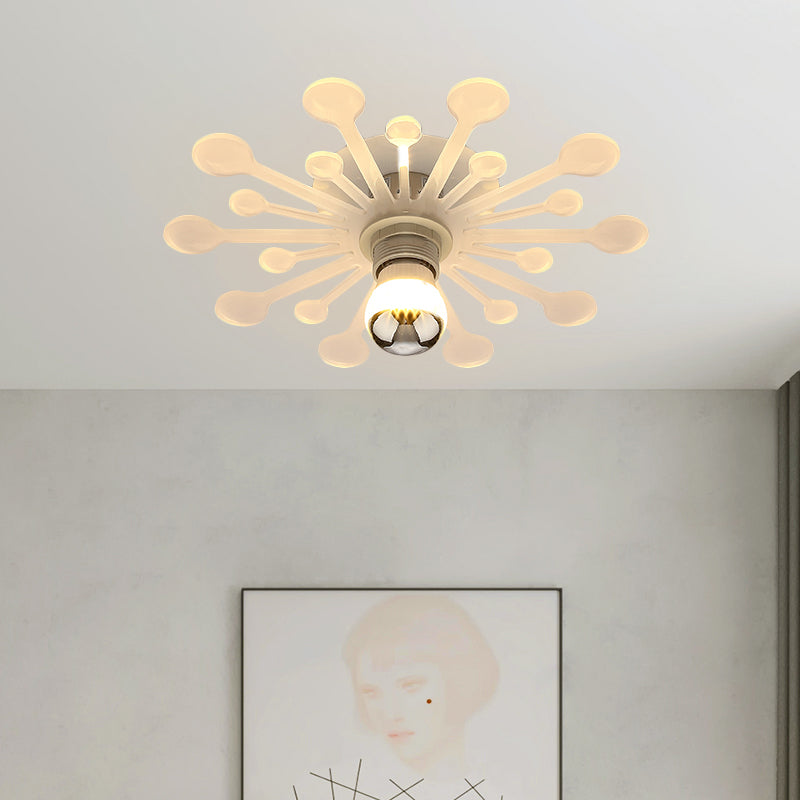 Nordic 1 Bulb Semi Flush Light Fixture White Dandelion LED Flush Mount with Acrylic Shade in White/Warm Light Clearhalo 'Ceiling Lights' 'Close To Ceiling Lights' 'Close to ceiling' 'Semi-flushmount' Lighting' 702059