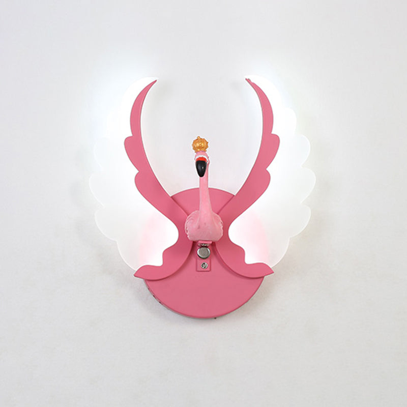Swan Iron Wall Light Sconce Cartoon White/Pink Finish LED Wall Lamp Fixture with Acrylic Wing in White/Warm Light Clearhalo 'Wall Lamps & Sconces' 'Wall Lights' Lighting' 702090