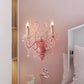 Metal Candle Wall Light Sconce Cartoon 1/2-Bulb Pink Finish Wall Lamp with Crystal Deco for Girls Bedside Clearhalo 'Wall Lamps & Sconces' 'Wall Lights' Lighting' 702134
