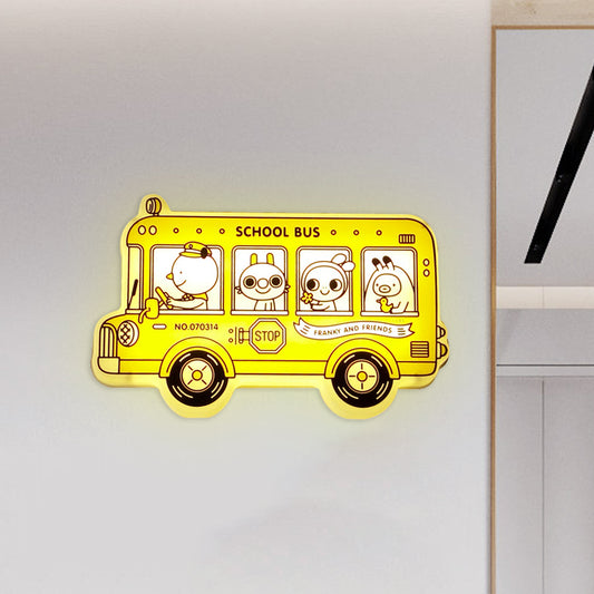 Yellow Bus Shaped Sconce Light Fixture Cartoon LED Plastic Wall Mounted Lamp with Animals Pattern Clearhalo 'Wall Lamps & Sconces' 'Wall Lights' Lighting' 702302