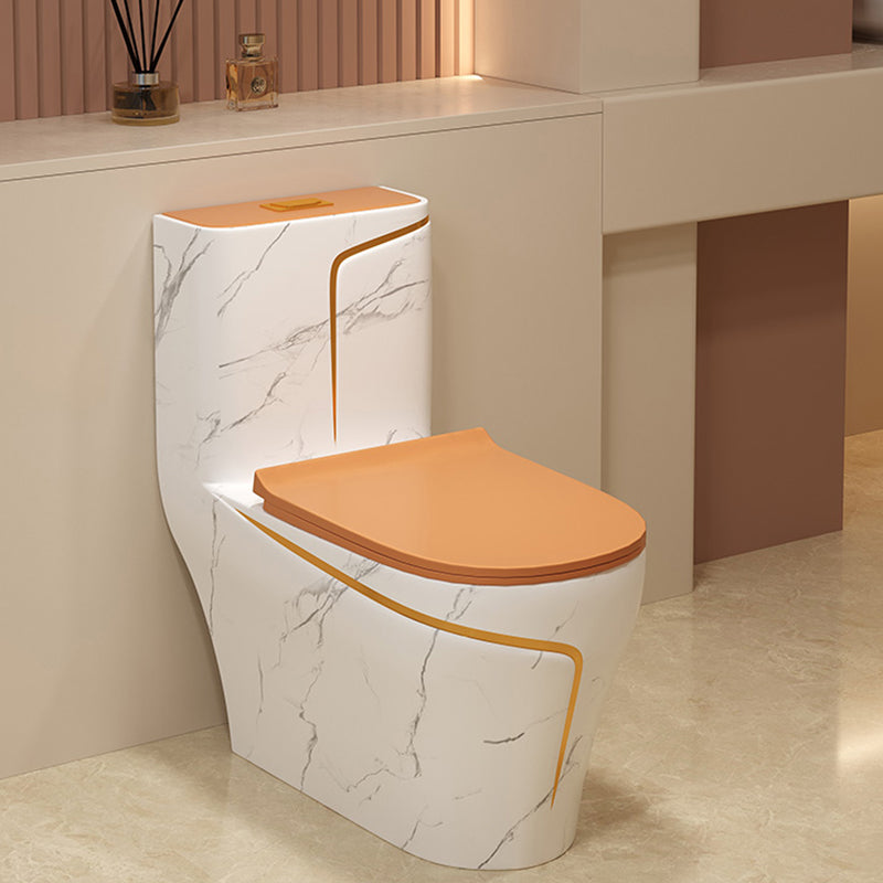 Traditional Orange Ceramic Flush Toilet Floor Mounted Urine Toilet for Washroom Marble 16" Clearhalo 'Bathroom Remodel & Bathroom Fixtures' 'Home Improvement' 'home_improvement' 'home_improvement_toilets' 'Toilets & Bidets' 'Toilets' 7023286