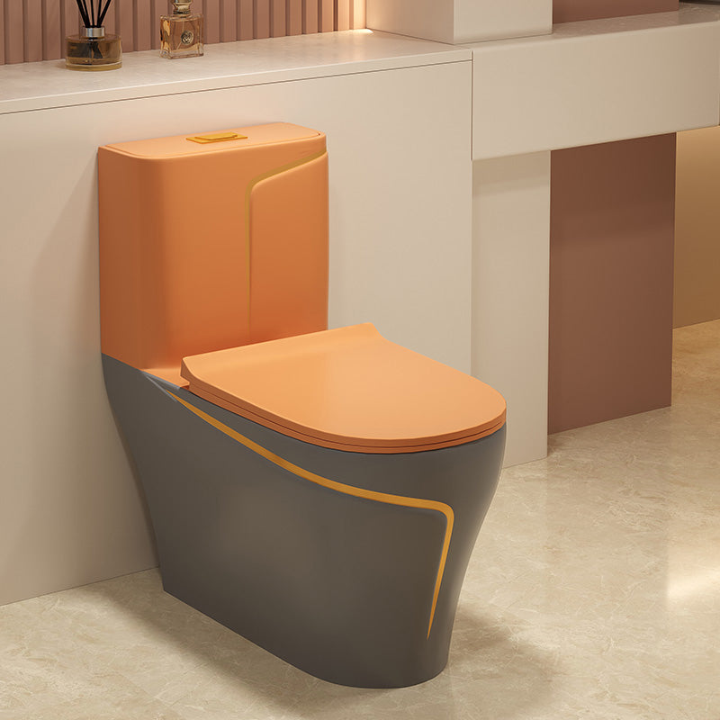 Traditional Orange Ceramic Flush Toilet Floor Mounted Urine Toilet for Washroom Gray/ Orange Clearhalo 'Bathroom Remodel & Bathroom Fixtures' 'Home Improvement' 'home_improvement' 'home_improvement_toilets' 'Toilets & Bidets' 'Toilets' 7023289