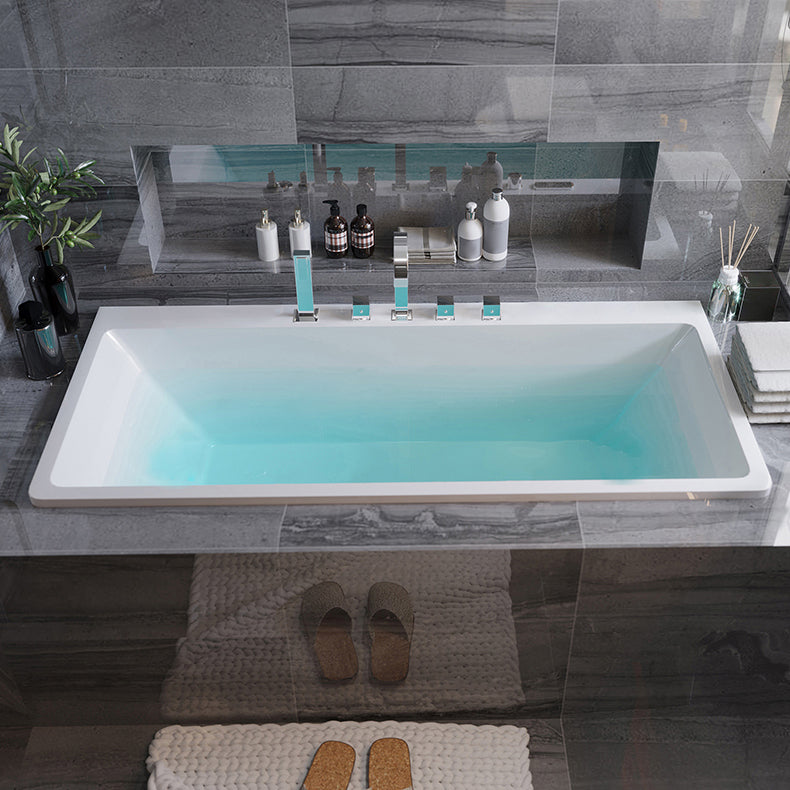Acrylic Modern Bathtub White Drop-in Rectangular Soaking Bath 55"L x 30"W x 22"H Tub with Silver 5-Piece Set Clearhalo 'Bathroom Remodel & Bathroom Fixtures' 'Bathtubs' 'Home Improvement' 'home_improvement' 'home_improvement_bathtubs' 'Showers & Bathtubs' 7023554