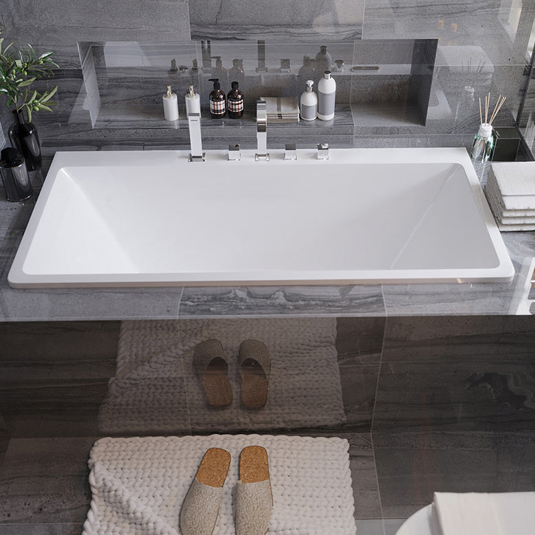 Acrylic Modern Bathtub White Drop-in Rectangular Soaking Bath 67"L x 30"W x 22"H Tub with Silver 5-Piece Set Clearhalo 'Bathroom Remodel & Bathroom Fixtures' 'Bathtubs' 'Home Improvement' 'home_improvement' 'home_improvement_bathtubs' 'Showers & Bathtubs' 7023556