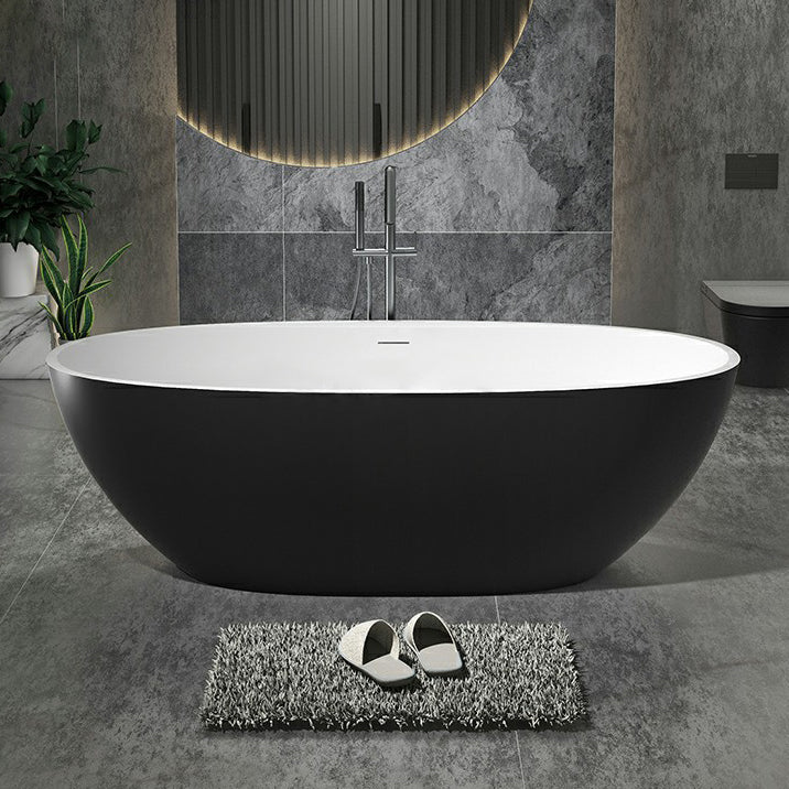 Modern Stone Freestanding Tub Soaking 22.05-inch Tall Bath with Overflow Trim Black White Clearhalo 'Bathroom Remodel & Bathroom Fixtures' 'Bathtubs' 'Home Improvement' 'home_improvement' 'home_improvement_bathtubs' 'Showers & Bathtubs' 7023613