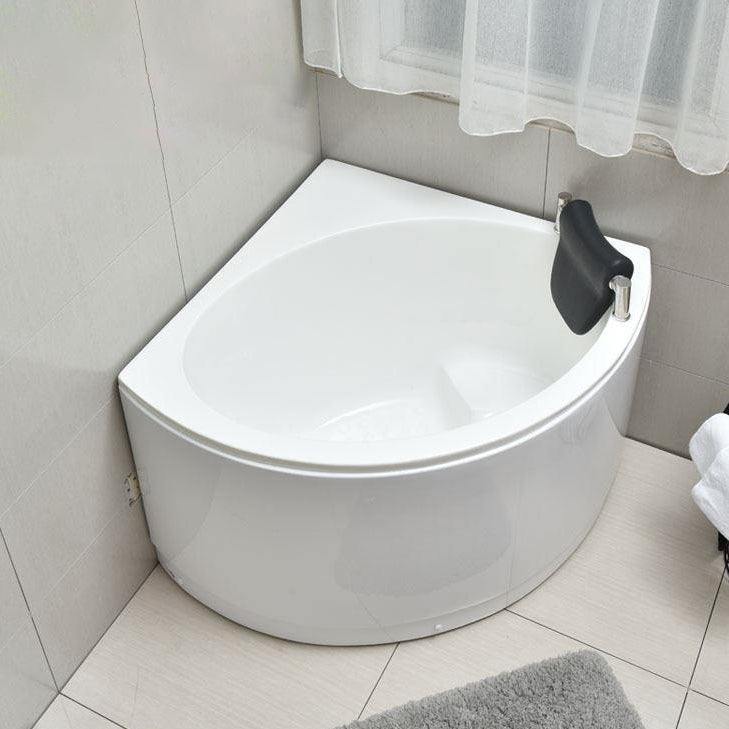 Corner Modern Bath Acrylic Soaking White Back to Wall Bathtub 35"L x 35"W x 26"H Tub with Pillow Clearhalo 'Bathroom Remodel & Bathroom Fixtures' 'Bathtubs' 'Home Improvement' 'home_improvement' 'home_improvement_bathtubs' 'Showers & Bathtubs' 7023670