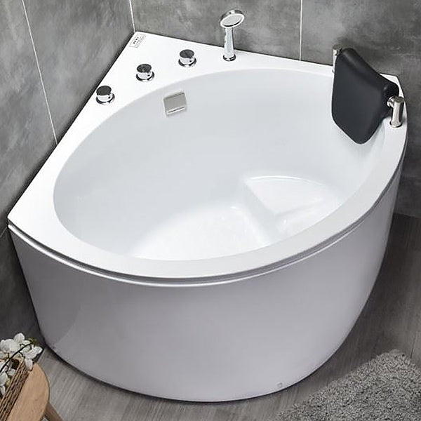 Corner Modern Bath Acrylic Soaking White Back to Wall Bathtub 31.5"L x 31.5"W x 25.5"H Tub with Silver 5-Piece Set Clearhalo 'Bathroom Remodel & Bathroom Fixtures' 'Bathtubs' 'Home Improvement' 'home_improvement' 'home_improvement_bathtubs' 'Showers & Bathtubs' 7023671