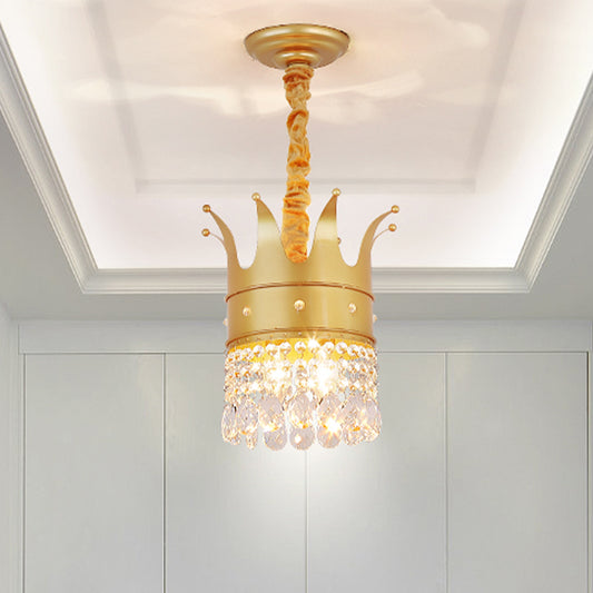 Gold Finish Crown-Like Ceiling Chandelier Kids 2/4/5 Bulbs Metal Suspension Light with Crystal Accent Clearhalo 'Ceiling Lights' 'Chandeliers' Lighting' options 702407