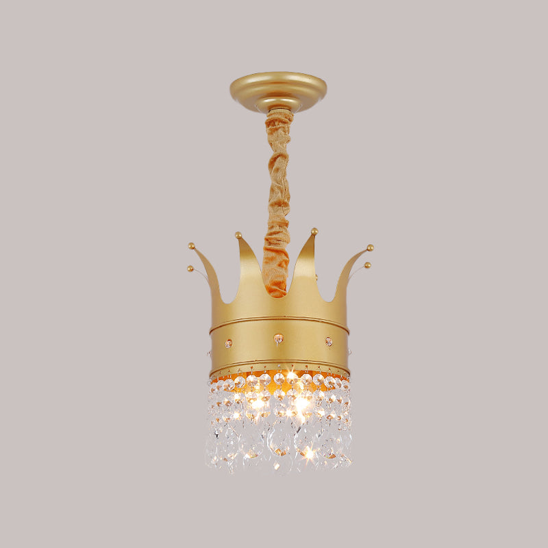 Gold Finish Crown-Like Ceiling Chandelier Kids 2/4/5 Bulbs Metal Suspension Light with Crystal Accent Clearhalo 'Ceiling Lights' 'Chandeliers' Lighting' options 702409