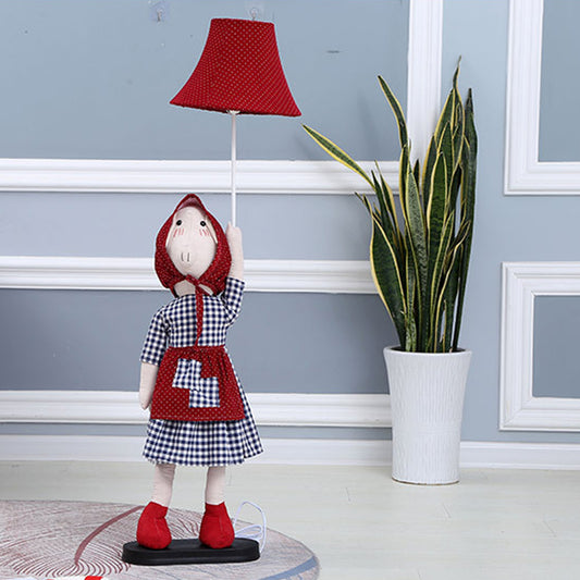 Pig Lady Floor Lighting Cartoon Fabric 1 Head Red Standing Floor Lamp with Bell Shade Red Clearhalo 'Floor Lamps' 'Lamps' Lighting' 702462