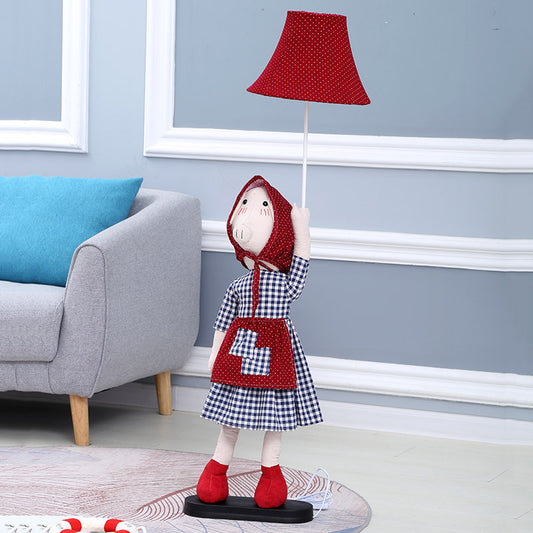 Pig Lady Floor Lighting Cartoon Fabric 1 Head Red Standing Floor Lamp with Bell Shade Clearhalo 'Floor Lamps' 'Lamps' Lighting' 702463