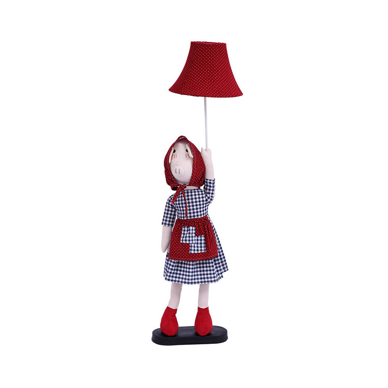 Pig Lady Floor Lighting Cartoon Fabric 1 Head Red Standing Floor Lamp with Bell Shade Clearhalo 'Floor Lamps' 'Lamps' Lighting' 702465