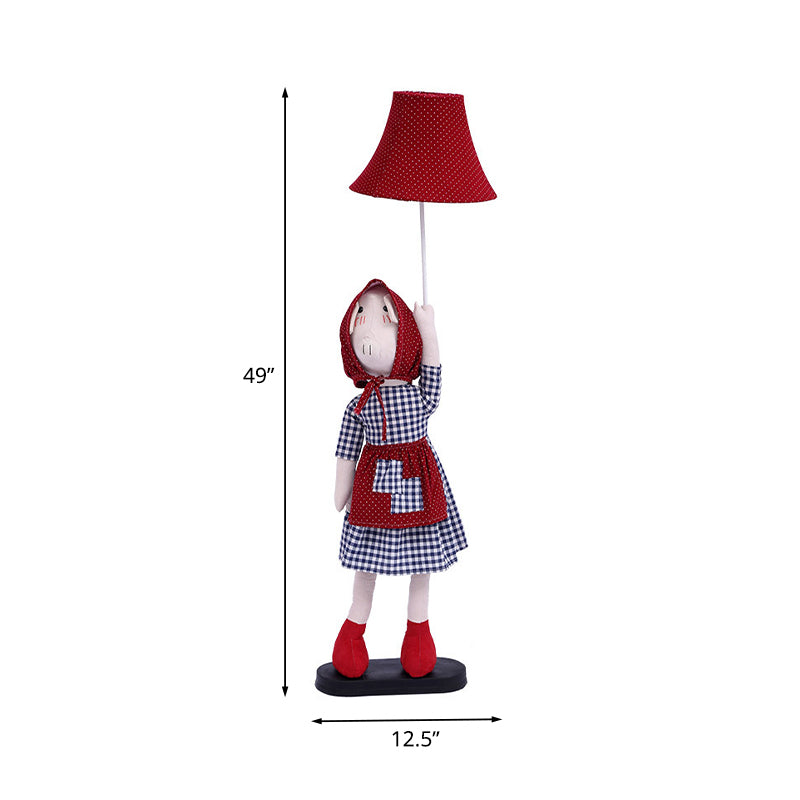 Pig Lady Floor Lighting Cartoon Fabric 1 Head Red Standing Floor Lamp with Bell Shade Clearhalo 'Floor Lamps' 'Lamps' Lighting' 702466