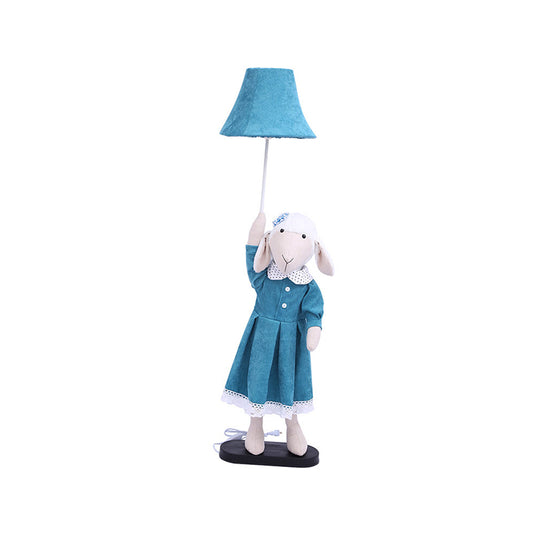 Cartoon Sheep Lady Floor Lighting Fabric 1 Light living Room Reading Floor Lamp with Bell Shade in Blue Clearhalo 'Floor Lamps' 'Lamps' Lighting' 702470