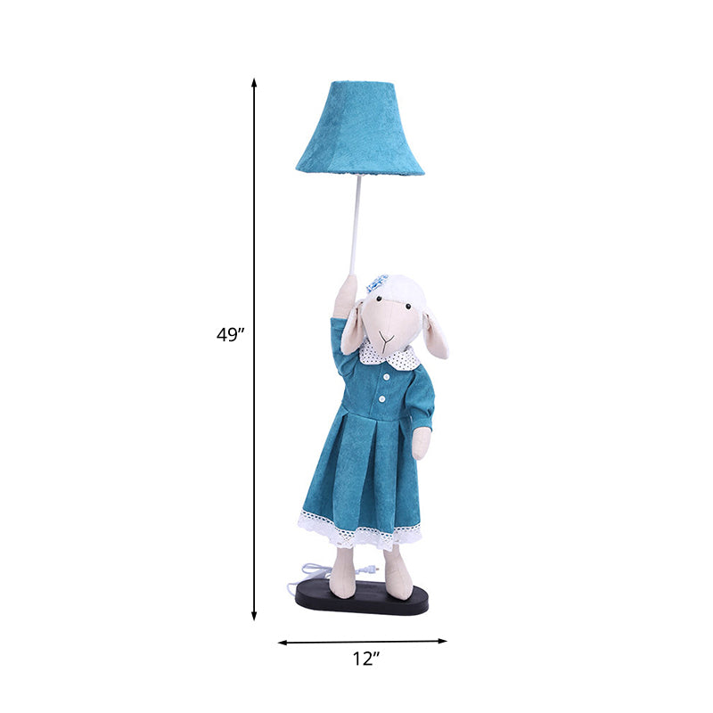 Cartoon Sheep Lady Floor Lighting Fabric 1 Light living Room Reading Floor Lamp with Bell Shade in Blue Clearhalo 'Floor Lamps' 'Lamps' Lighting' 702471