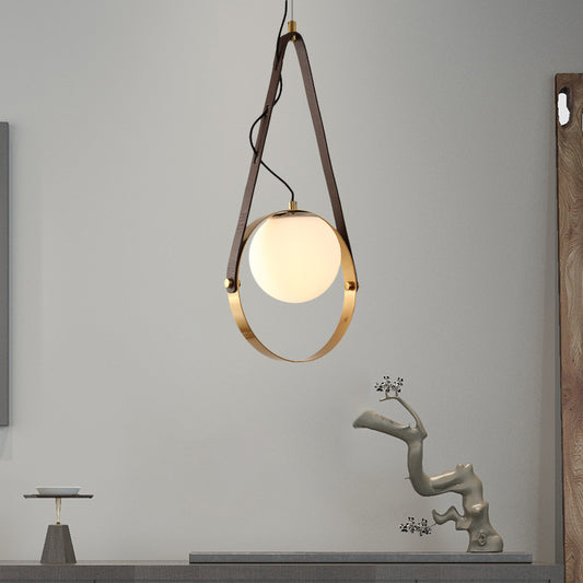 Gold Finish Ring Suspension Light Modernist 1-Bulb Metal Hanging Ceiling Lamp with Belt Detail Clearhalo 'Ceiling Lights' 'Glass shade' 'Glass' 'Modern Pendants' 'Modern' 'Pendant Lights' 'Pendants' Lighting' 702507