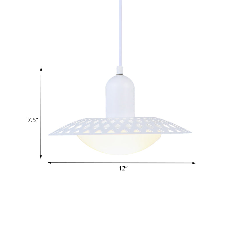 White Finish Hollowed Dosa Pendant Modern 1 Head Metal Ceiling Lamp with Dome Acrylic Shade, 12"/16" W Clearhalo 'Ceiling Lights' 'Modern Pendants' 'Modern' 'Pendant Lights' 'Pendants' Lighting' 702515