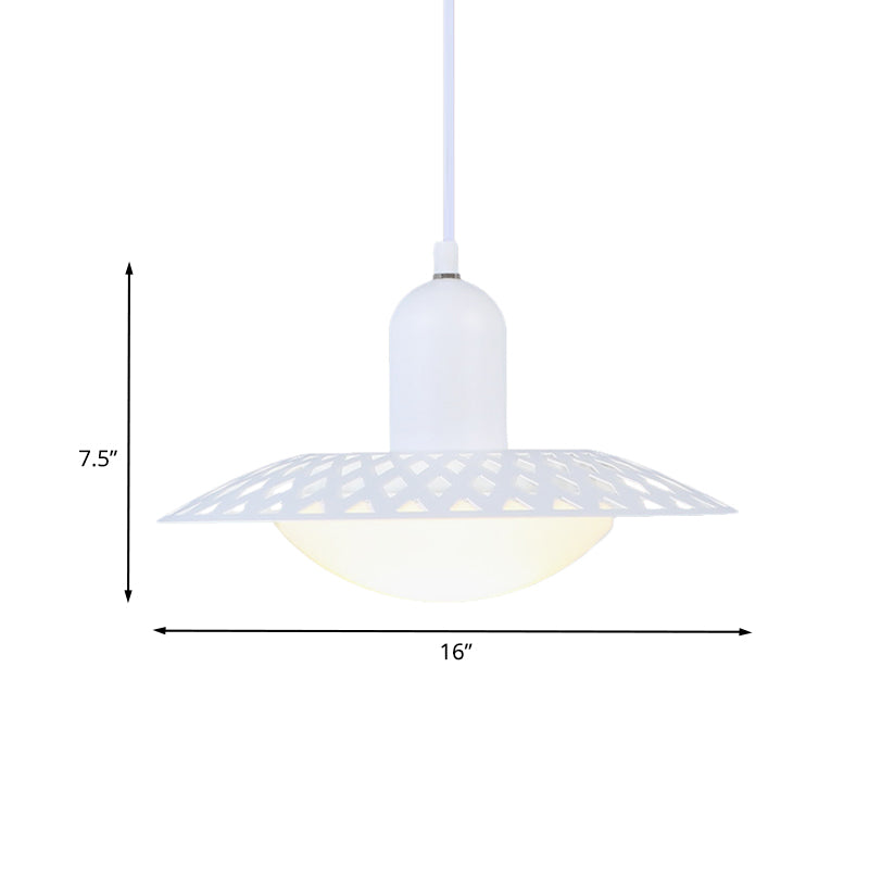 White Finish Hollowed Dosa Pendant Modern 1 Head Metal Ceiling Lamp with Dome Acrylic Shade, 12"/16" W Clearhalo 'Ceiling Lights' 'Modern Pendants' 'Modern' 'Pendant Lights' 'Pendants' Lighting' 702516