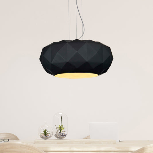 Contemporary Diamond Drop Pendant Light Metallic 1 Bulb Dining Room Ceiling Lamp with Drum Design in Black Black Clearhalo 'Ceiling Lights' 'Modern Pendants' 'Modern' 'Pendant Lights' 'Pendants' Lighting' 702522