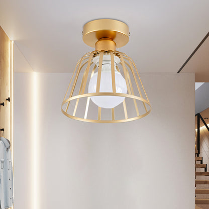 Minimalist Bowl Cage Semi Flush Lighting Iron 1 Bulb Corridor Ceiling Flush Mount in Black/Gold Gold Clearhalo 'Ceiling Lights' 'Close To Ceiling Lights' 'Close to ceiling' 'Semi-flushmount' Lighting' 702561