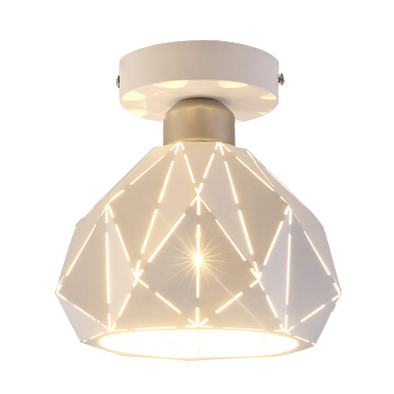 Diamond Iron Semi Flush Light Fixture Contemporary 1 Light White Finish Flush Mount Ceiling Lamp for Corridor Clearhalo 'Ceiling Lights' 'Close To Ceiling Lights' 'Close to ceiling' 'Semi-flushmount' Lighting' 702597
