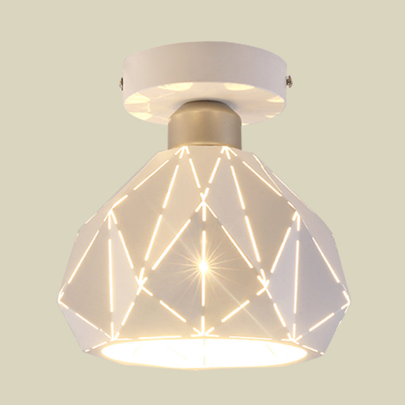 Diamond Iron Semi Flush Light Fixture Contemporary 1 Light White Finish Flush Mount Ceiling Lamp for Corridor Clearhalo 'Ceiling Lights' 'Close To Ceiling Lights' 'Close to ceiling' 'Semi-flushmount' Lighting' 702598