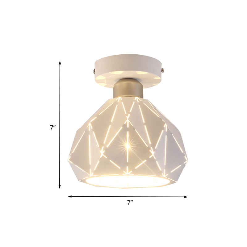 Diamond Iron Semi Flush Light Fixture Contemporary 1 Light White Finish Flush Mount Ceiling Lamp for Corridor Clearhalo 'Ceiling Lights' 'Close To Ceiling Lights' 'Close to ceiling' 'Semi-flushmount' Lighting' 702599
