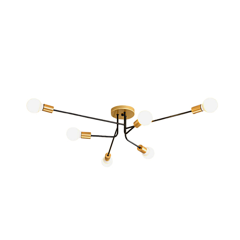 Sputnik Linear Semi Flush Mount Modernist Metal 6 Bulbs Gold and Black Finish Close to Ceiling Light Clearhalo 'Ceiling Lights' 'Close To Ceiling Lights' 'Close to ceiling' 'Semi-flushmount' Lighting' 702616